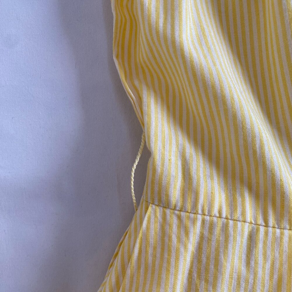 VTG Sue Brett 1960s yellow striped cotton A-line dress Women's Small pleats - Picture 5 of 13
